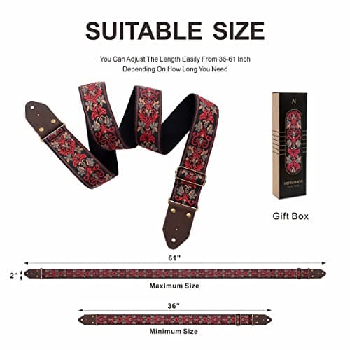 Nefelibata Retro Red Flower Jacquard Embroidery Cotton Guitar Straps for Bass, Electric & Acoustic Guitarists, Best Gifts for Kids