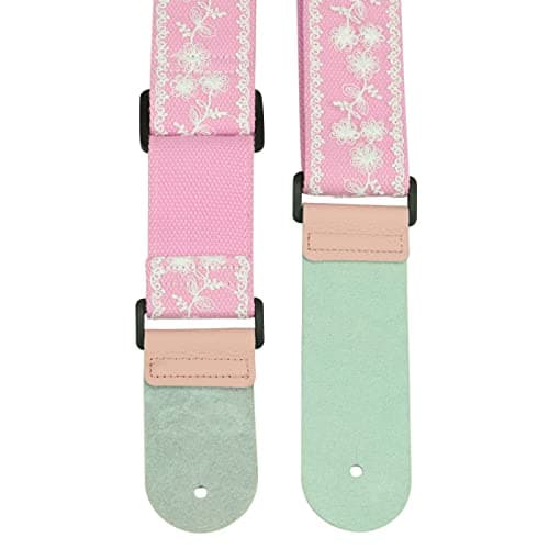 ALLZEDREAM Lace Pink Guitar Strap, Genuine Leather Ends