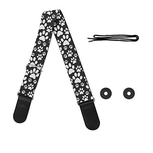 GLENLCWE Boston Terrier Print Guitar Strap for Acoustic & Electric Bass Guitars — White Paw Print