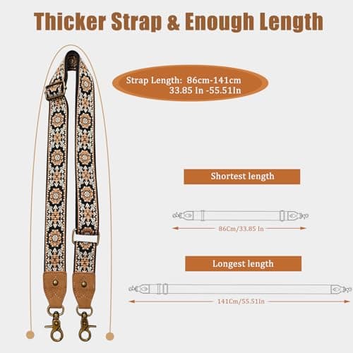 LSETUTIYY Jacquard Embroidery Wide Adjustable Cowhide Shoulder Strap