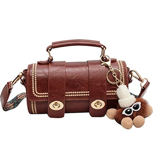 RTGGSEL Quilted Lattice Shoulder Bag for Women with Bunny Pendant — Brown