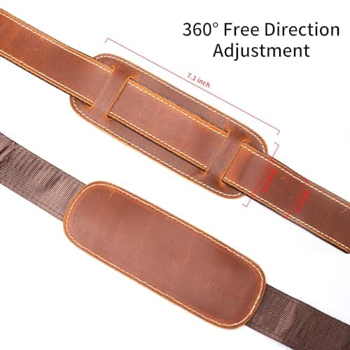 NIUCUNZH Genuine Leather Shoulder Strap, 60 Inch Adjustable, Comfort Pad Included