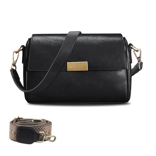 Premium Vegan Leather Shoulder Bag for Women, Detachable 2-Strap Crossbody — Black