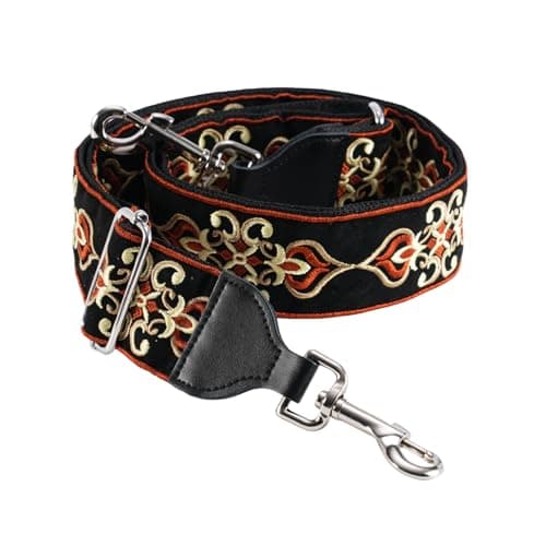CloudMusic Handbag Crossbody Strap with Silver Clips — Embroider Vintage Pattern