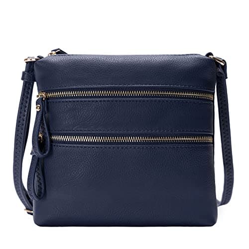 Solene Small Multi-Zip Pocket Crossbody Travel Purse — Navy