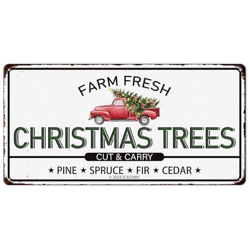 Traditional Christmas Candy Cane Lane Metal Tin Sign - Vintage Retro Kitchen Decor for Home or Cafe — Tin Sign 12"x6"-Farm Fresh Christmas Trees Cut And Carry Pine Spruce Fir Cedear