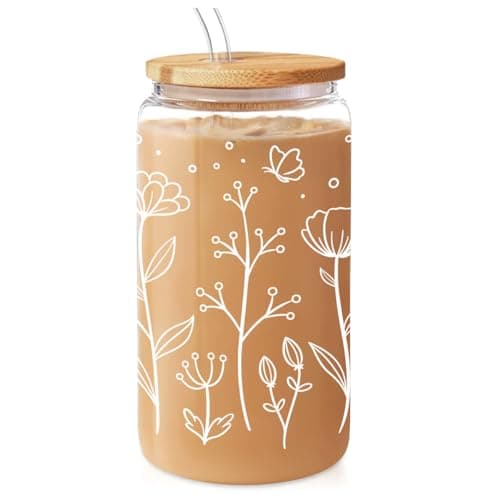 Future Mrs Glass Coffee Cup with Bamboo Lid and Straw - Bridal Shower Gift for Bride-to-be — Floral