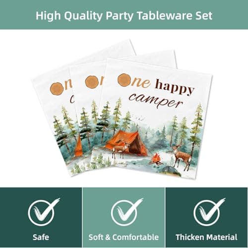 One Happy Camper Camping Party Decorations - 96PCS Disposable Dinnerware for 24 Guests