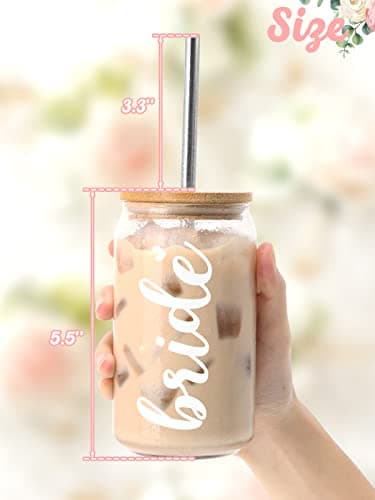 Future Mrs Glass Coffee Cup 16 Oz with Lid and Straw - Bridal Shower Gift - Engagement Gifts for Women - Bachelorette Bride Gifts