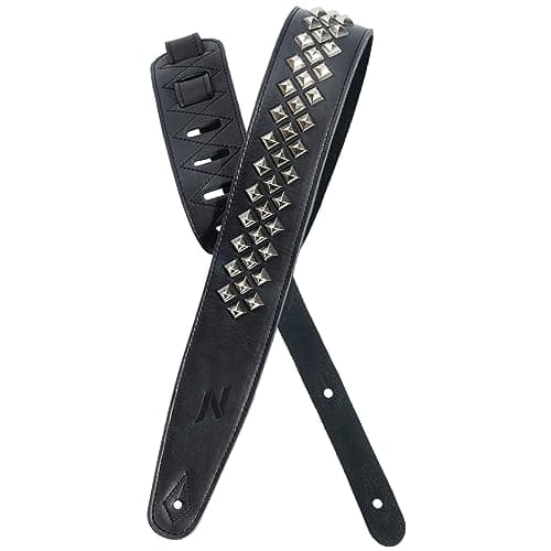 Nefelibata Full Grain Leather Guitar Strap with Lightning Silver Rivets — Square Diamonds