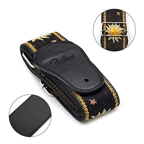 Sun Jacquard Weave Guitar Strap - Genuine Leather Ends BestSounds