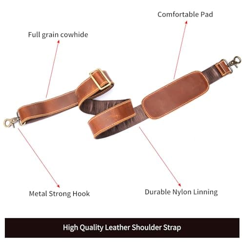 NIUCUNZH Genuine Leather Shoulder Strap, 60 Inch Adjustable, Comfort Pad Included