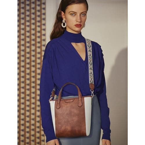 BOSTANTEN Vegan Leather Crossbody Tote for Women, Beige and Brown