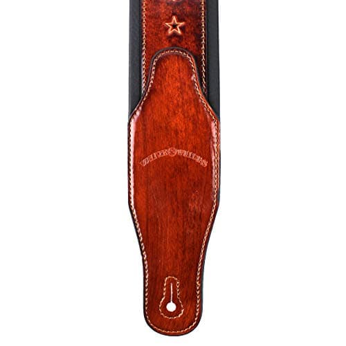 Walker And Williams Bourbon Brown Padded Guitar Strap with Fleur De Lis Design