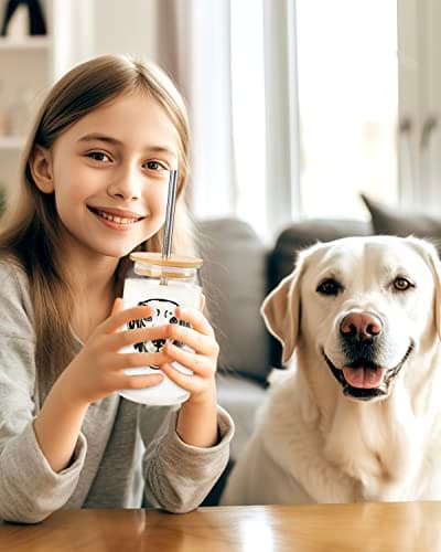 Labrador Portrait 16 OZ Dog Iced Coffee Glass with Lid and Metal Straw – Perfect Gift for Pet Lovers