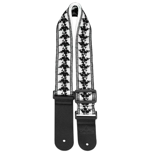 ALLZEDREAM Lace Pink Guitar Strap, Genuine Leather Ends — Lace Black White