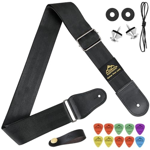 EASTROCK Brown Adjustable Cotton Guitar Strap for Beginners — Dark Set