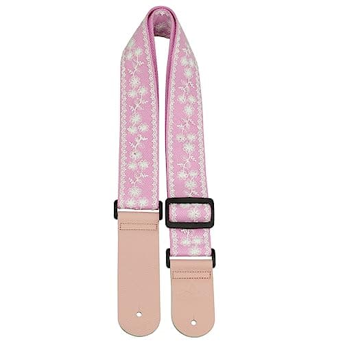 ALLZEDREAM Lace Pink Guitar Strap, Genuine Leather Ends