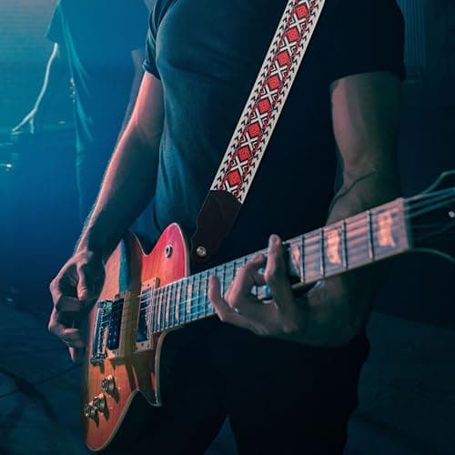 Cowhide Leather Guitar Strap, 2 Inches Wide, 2 Locks & 4 Picks