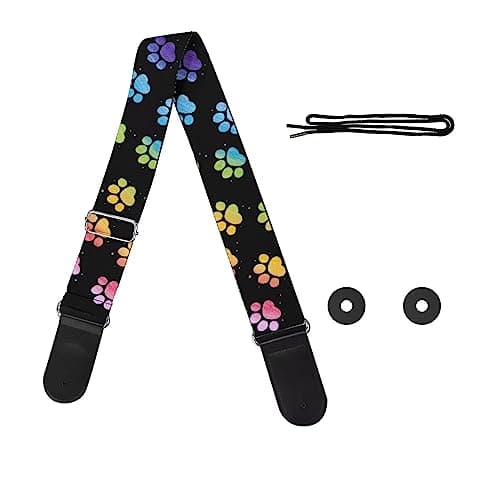 GLENLCWE Colorful Sea Turtle Guitar Strap for Acoustic, Electric & Bass — Rainbow Dog Paw Print