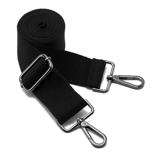 DEVPSISR Wide Shoulder Strap Replacement Adjustable Crossbody Canvas Bag — Gun Metal Buckle-black