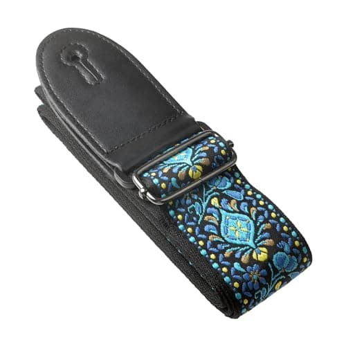 AZOR Vintage Woven Guitar Strap for Acoustic Electric Bass, Adjustable with Leather Ends & Strap Locks