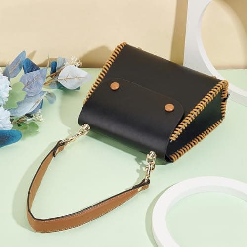 PandaHall Genuine Leather 20 Inch 1 Inch Wide Brown Purse Strap with Golden Buckles