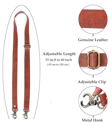 Zinria Brown Leather Purse Straps - 60-inch Adjustable Replacement Shoulder Straps for Handbags