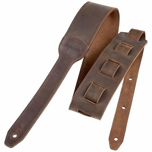 Light Brown Crazy Horse Leather Nefelibata Banjo Strap, Adjustable Double Layer — Dark Brown Crazy Horse Leather