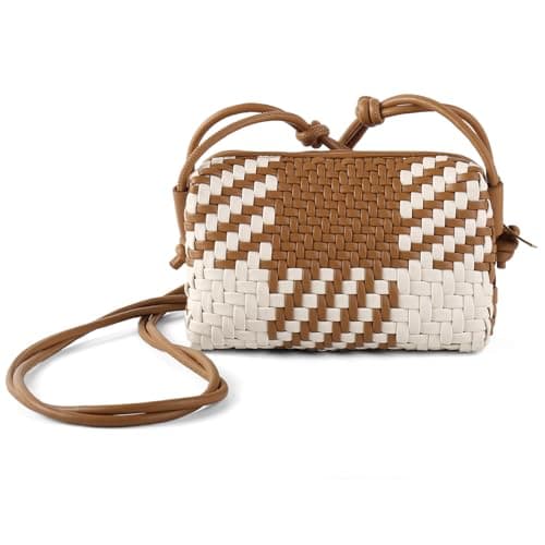 Dabdays Trendy Vegan Leather Crossbody Bag for Women — Brown and White
