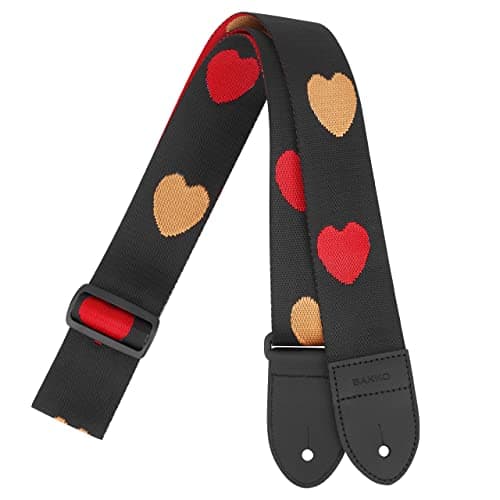 BAKKO Love-Pattern Guitar Strap for Bass, Electric & Acoustic, Perfect Gift for Kids and Guitarists — Black