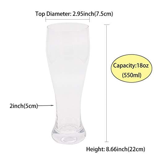 18oz Classic Craft Beer Glasses - Set of 6 Pilsner Glasses for Men