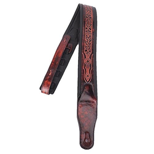 Bourbon Brown Padded Guitar Strap with Oak Leaves & Texas Star by Walker & Williams