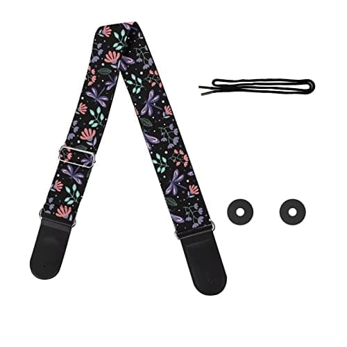 GLENLCWE Colorful Sea Turtle Guitar Strap for Acoustic, Electric & Bass — Dragonfly Flower