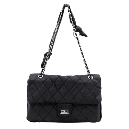 Nefelibata Women's Crossbody Bag: Nylon Hobo Purse with Chain Strap (Diamond Black)