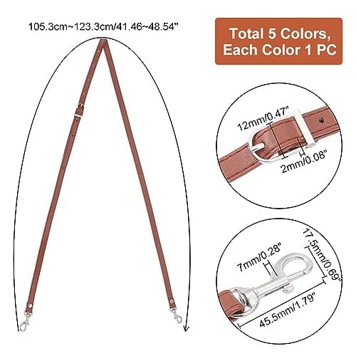 PandaHall 5 Color Cross Body Purse Strap, Adjustable Leather Handles with Platinum Buckles