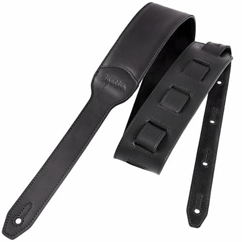 Light Brown Crazy Horse Leather Nefelibata Banjo Strap, Adjustable Double Layer — Black Crazy Horse Leather