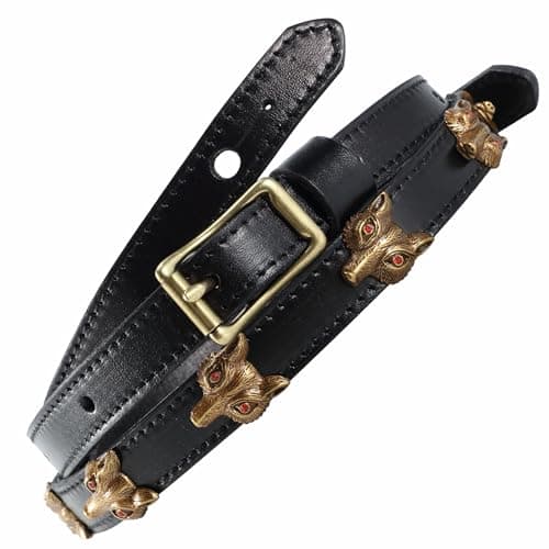 Natural Vegetable Tanned Cowhide Guitar Strap (1 Inch Wide, Lion King in Brass) — Red Diamond Fox Head