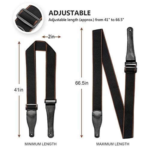 BestSounds Acoustic & Electric Guitar Strap, Soft Cotton & Leather Ends, 1 Button & 2 Locks