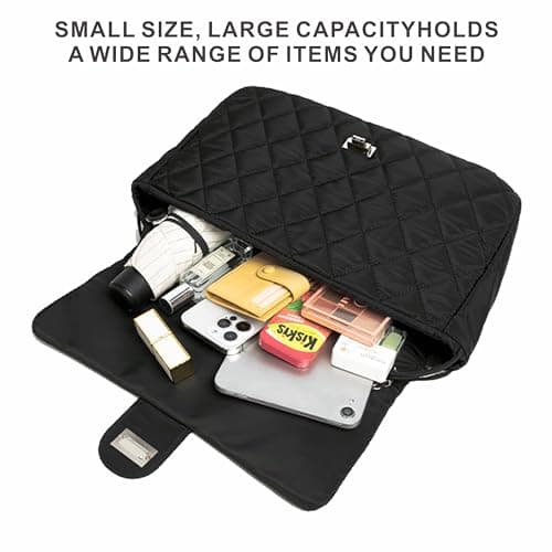 Nefelibata Women's Crossbody Bag: Nylon Hobo Purse with Chain Strap (Diamond Black)