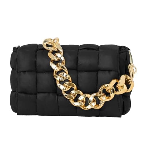 NAARIIAN Quilted Woven Puffer Hobo Bag for Women — Black Chain