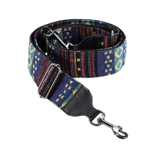 Banjo Strap Guitar Strap with Leather Ends and Metal Clips (Flowers) — Tribal Blue