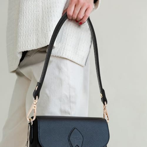 Nogeqi Black Brown 16.14inch Leather Bag Strap, Gold Lock Shoulder Strap