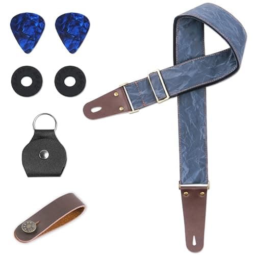 Hennaja Adjustable Guitar Strap with 2 Locks, 2 Picks & 1 Picks Holder — 1-silk Blue Grey
