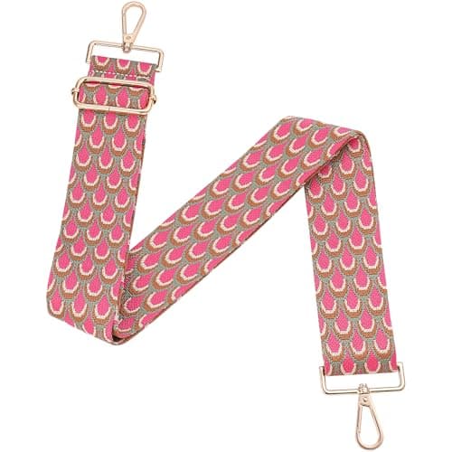 MIRIFRIGE Wide Embroidery Crossbody Bag Strap Floral Canvas — Peacock Red