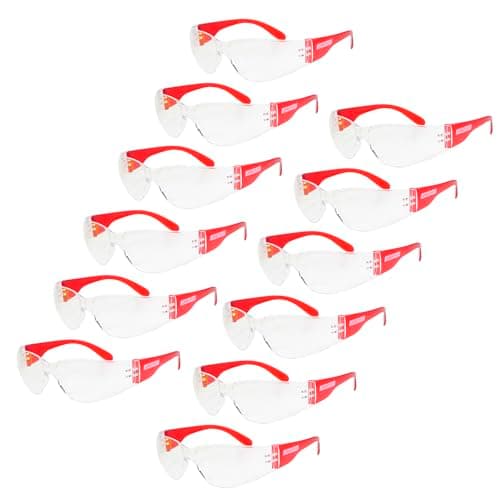 JORESTECH Polycarbonate Safety Glasses, Impact Resistant, Pack of 12 (Clear) — Red-clear