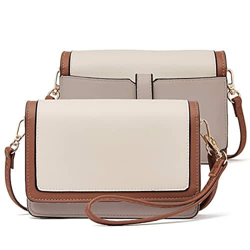 BROMEN Women's Crossbody Bag: Small Cell Phone Wristlet Wallet Clutch — Grey Purple/Beige