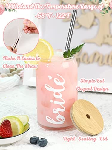 Future Mrs Glass Coffee Cup 16 Oz with Lid and Straw - Bridal Shower Gift - Engagement Gifts for Women - Bachelorette Bride Gifts