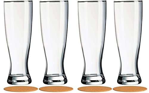 AMZ Empire 16 oz Pilsner Beer Glasses, Pack of 4 with Coasters