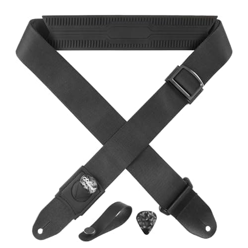 Non-Slip Silicone Padded Guitar Strap with Plectrum Slot and Metal Buckle for Bass, Electric & Acoustic Guitars